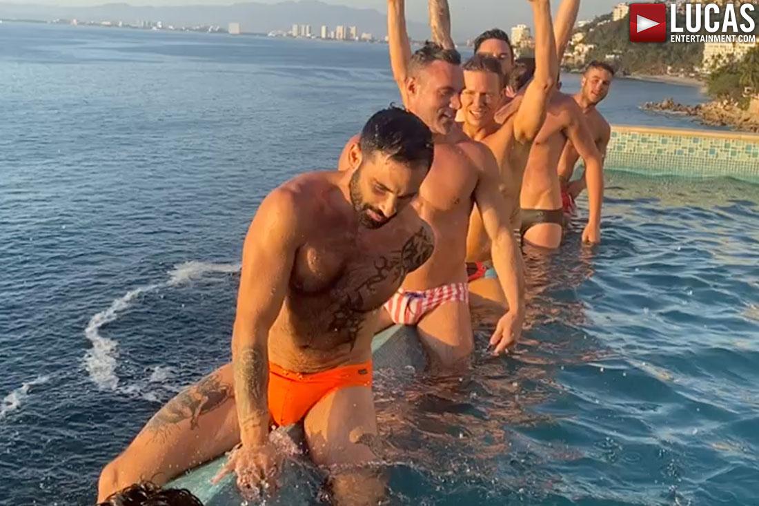 The Lucas Men Relax In The Pool After A Long Day Of Filming